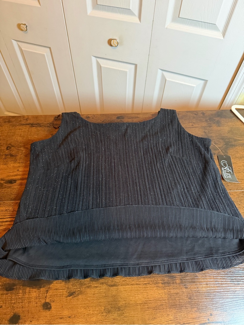 Alex Evenings Black Glitter Pleated Tank & Open Cardigan 2-Piece Set Women’s NWT - Picture 9 of 12